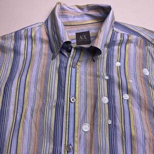 Armani Exchange Shirt L Mens L/S Button Up Multicolor Striped Embroidered VGUC